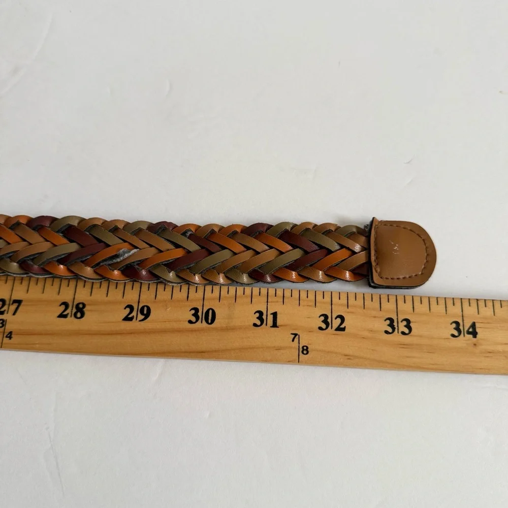 Braided Woven Multicolor Leather Belt with Brass Buckle